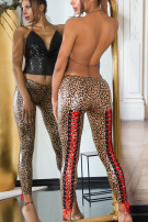 wetlook leggings met veter luipaard